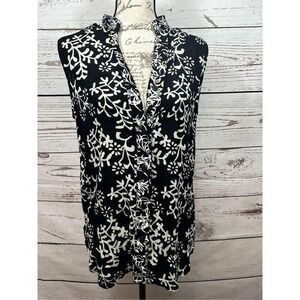Soft Surroundings Sleeveless Black White Floral Button Front Tunic Top M